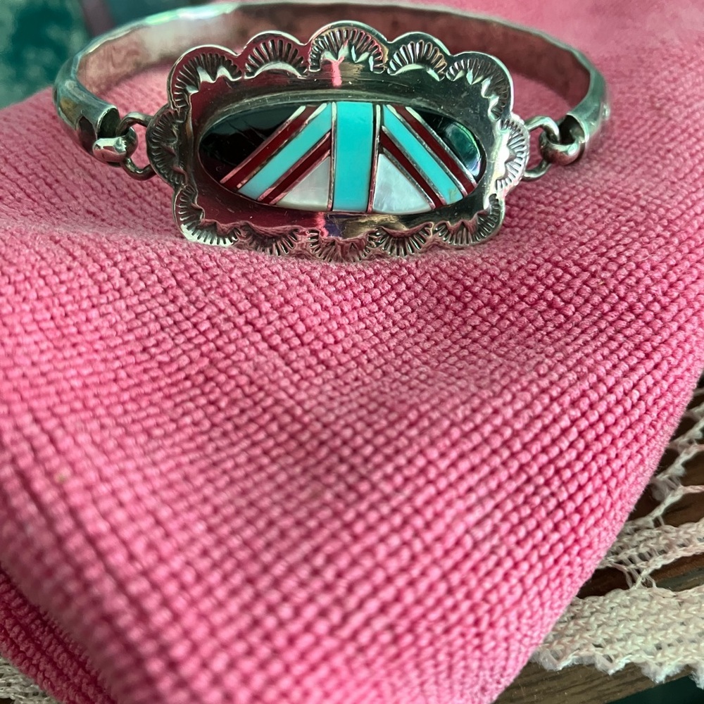 Native American bangle beautiful colored inlays